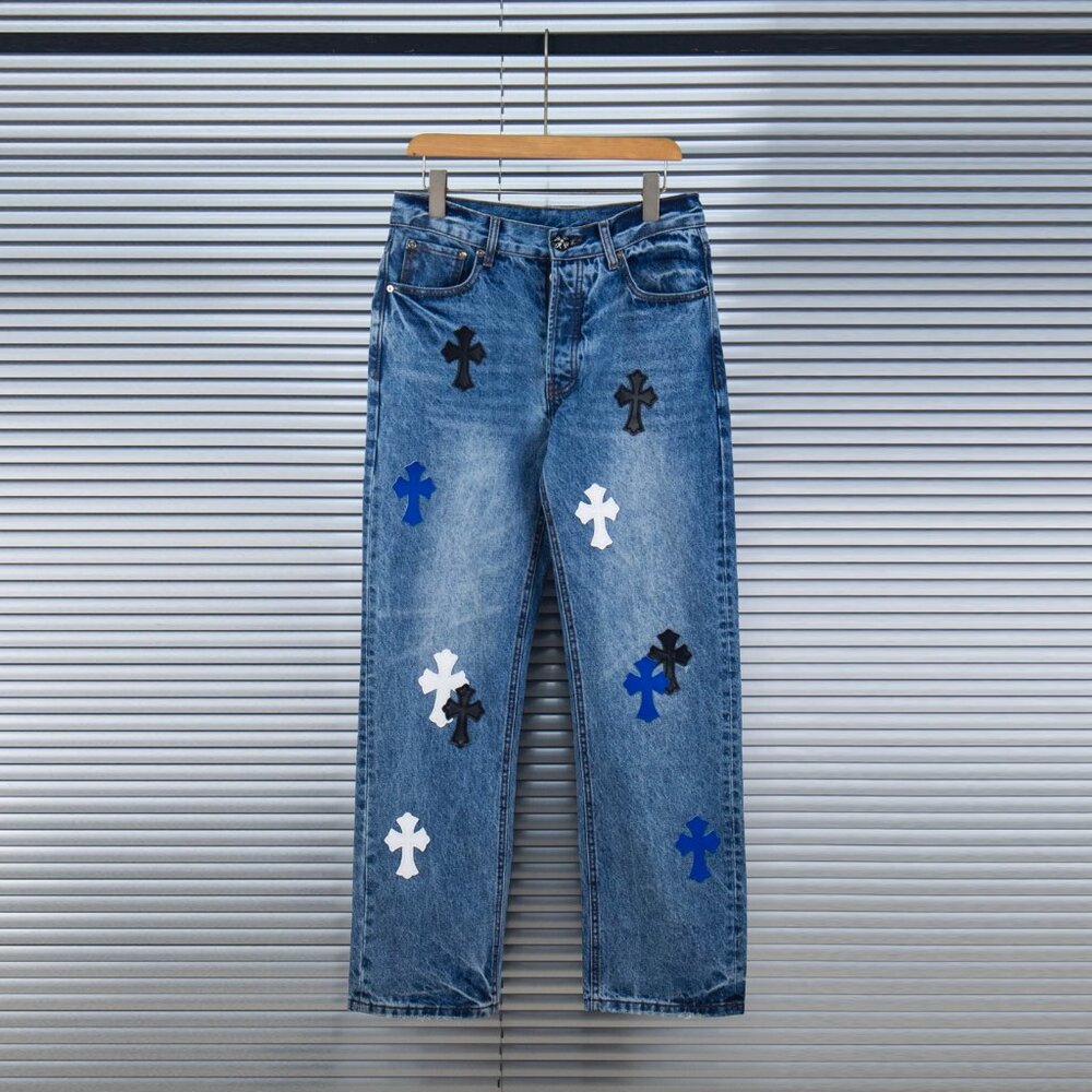 Brand New Chrome Hearts Blue/Black/White Unisex Jeans